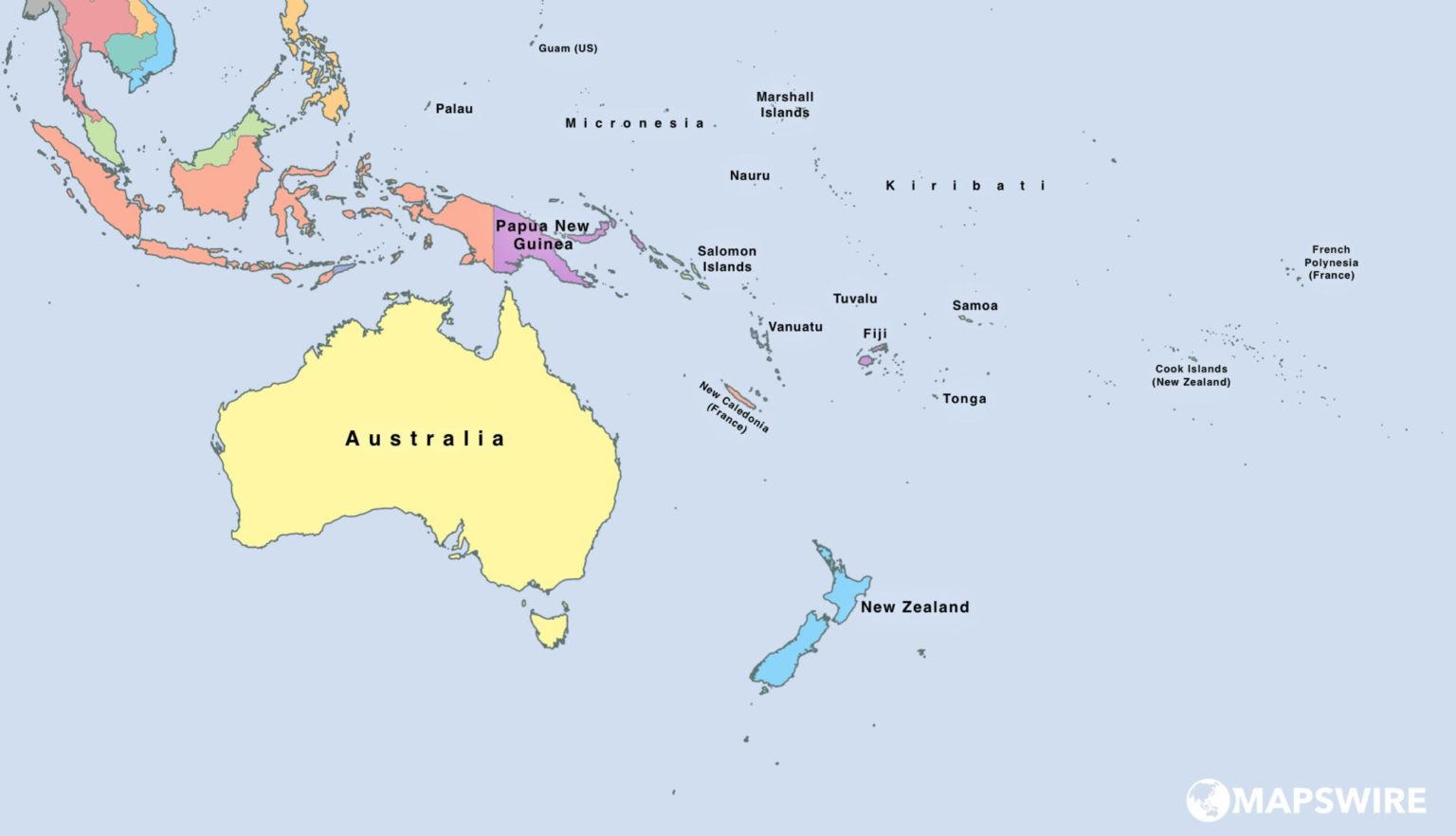Политическая карта Океании со странами